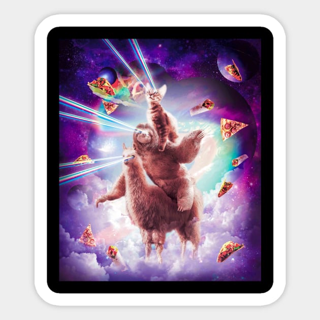 Laser Eyes Space Cat Riding Sloth, Llama - Rainbow Sticker by Random Galaxy